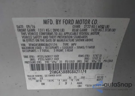 2016 Ford Flex Se from USA, damaged, VIN 2FMGK5B88GBA21174